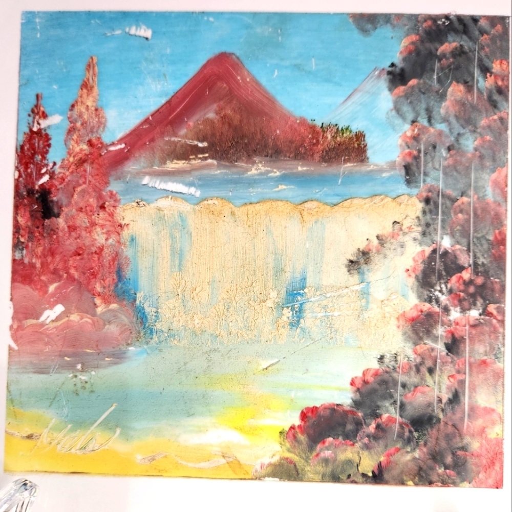Signed Mala‎ vintage ceramic tile landscape painting